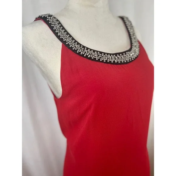 Ya Los Angeles Red Embellished Neckline Sleeveless Sheath Dress Women's Size L